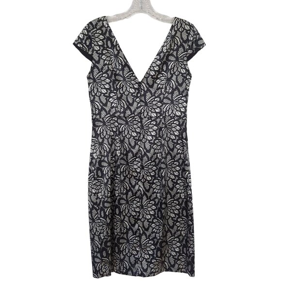 Maggy London size 8 black white floral Dress V-Front V-Back Empire waist - Picture 3 of 13